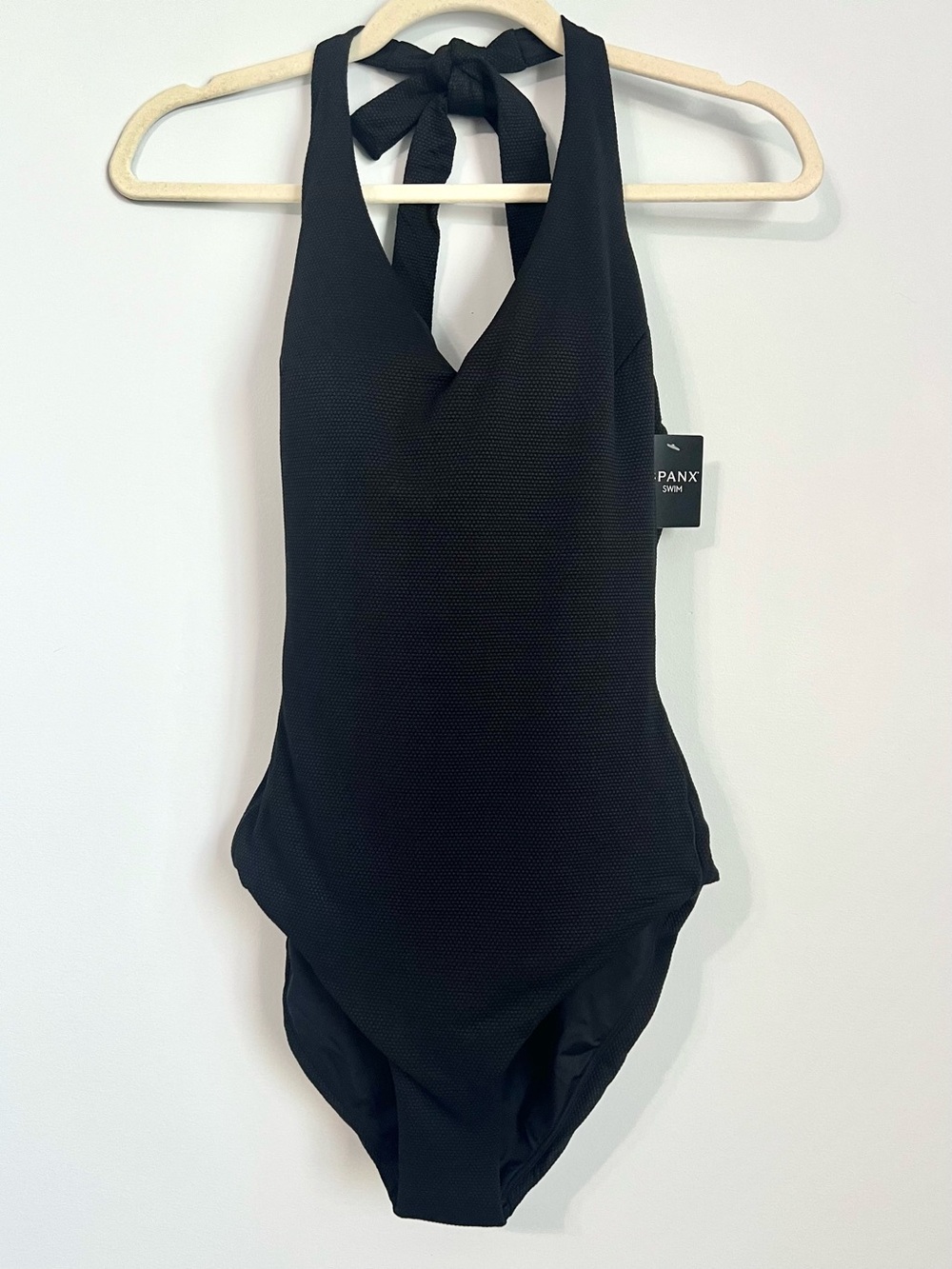SPANX Piqué Shaping Halter One Piece Swimsuit | Black | Medium